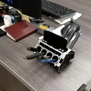 Unique Engine Block Resin Desktop Organizer, Office Desk Accessories, Business Card Holder and Pen Stand, Perfect Gift for Car Enthusiasts and Mechanics, Artistic Home Decoration