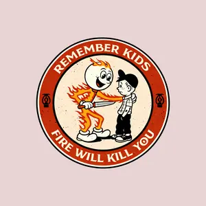 Remember Kids Fire Will Kill You Sticker, Vintage Fire Safety Cartoon, Retro Warning Sign Style Vinyl Decal, Dark Humor Educational Sticker