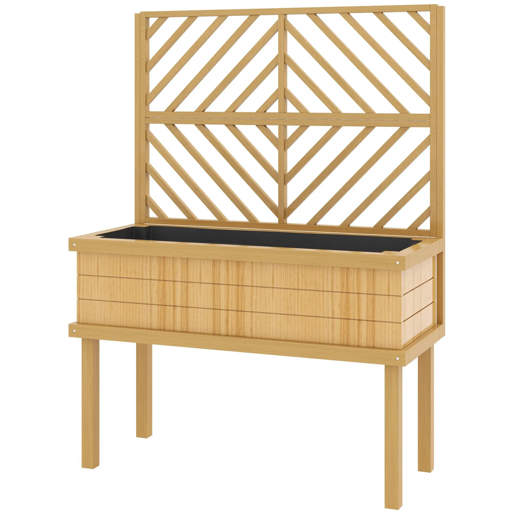 Wood Carbonized Fir Built-In Planter Bench with Trellis Grid - 41.25 w x 17.75 d x 55 h inches Elevated Wood Planter, Waterproof, Self-Draining, Vine-Friendly, Spacious, Assembly Required for Courtyard Backyard Patio, Spacious Area
