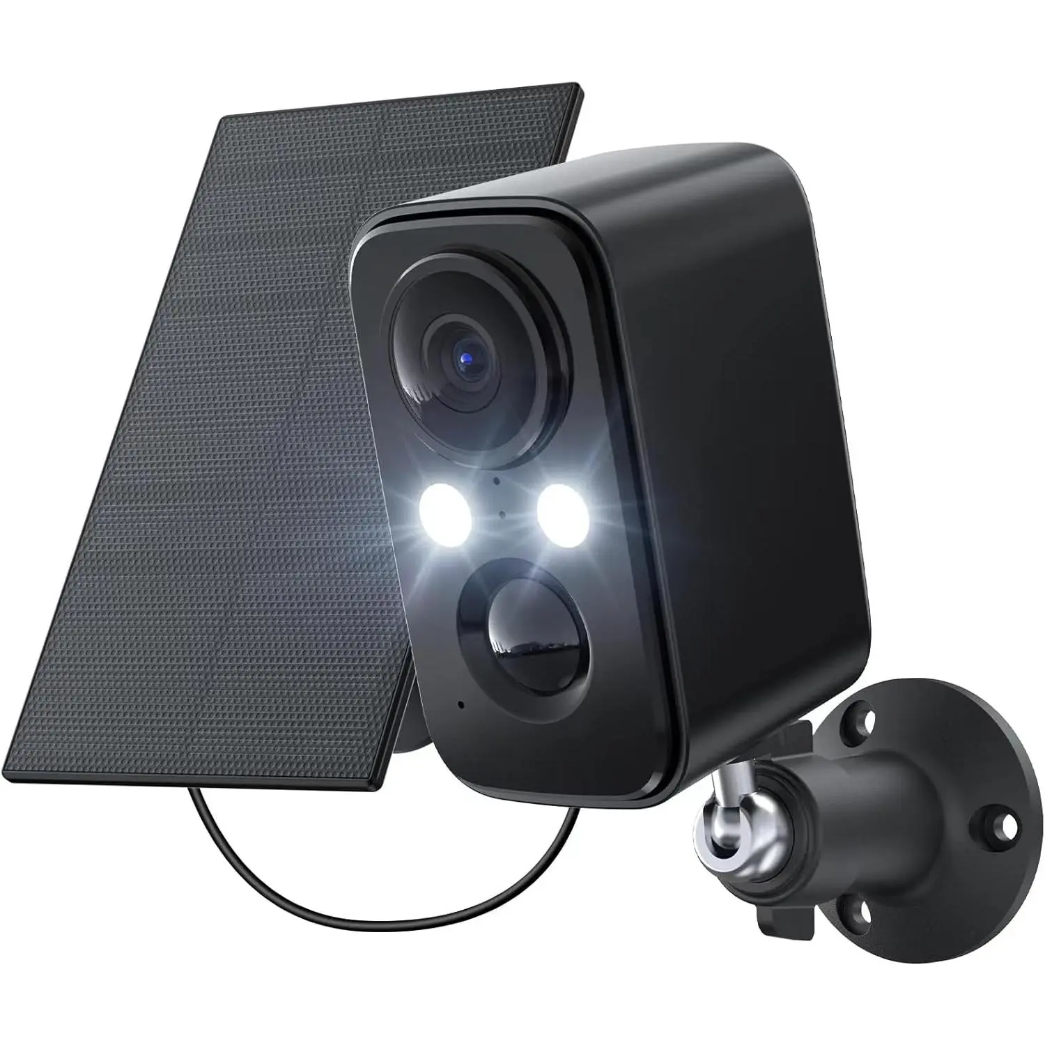 Solar Powered Wireless Outdoor Security Camera Kit with Solar Panel, Wall Mounted, WiFi Enabled, 1080P, IP66 Waterproof, Built-in Light, Motion Sensor, Night Vision, SD/Cloud Storage, Alarm Sound, Smartphone Sync, MP4 Support