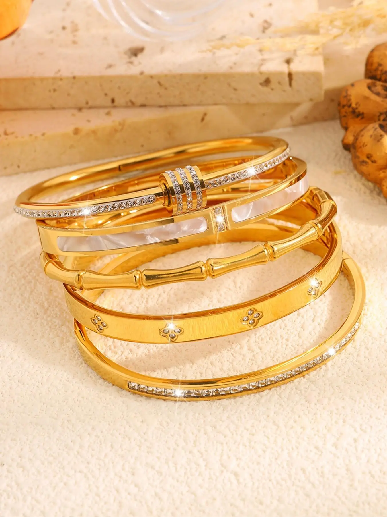 Elegant Fashion Bangle Bracelet Set, Stainless Steel Jewelry for Party, Daily Clothing Decor, Trendy Stack Bangle, Trendy All-match & Exquisite Jewelry for Birthday Gift, Bracelet Style, Bangles Bracelets Set, Stacking Bangles, Stackable Bangle Bracelets