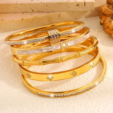 Bangle Bracelet Set, Stainless Steel Jewelry for Party, Daily Clothing Decor, Trendy Stack Bangle, All-match Jewelry for Birthday Gift, Stacking Bangles, Stackable Bangle Bracelets, Stacked Design Bracelets