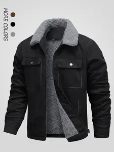 Men's Solid Pocket Zipper Fleece Jacket, Casual Comfy Jacket, Regular Fit Casual Long Sleeve Collared Outerwear for Fall & Winter, Men's Clothes for Daily Wear