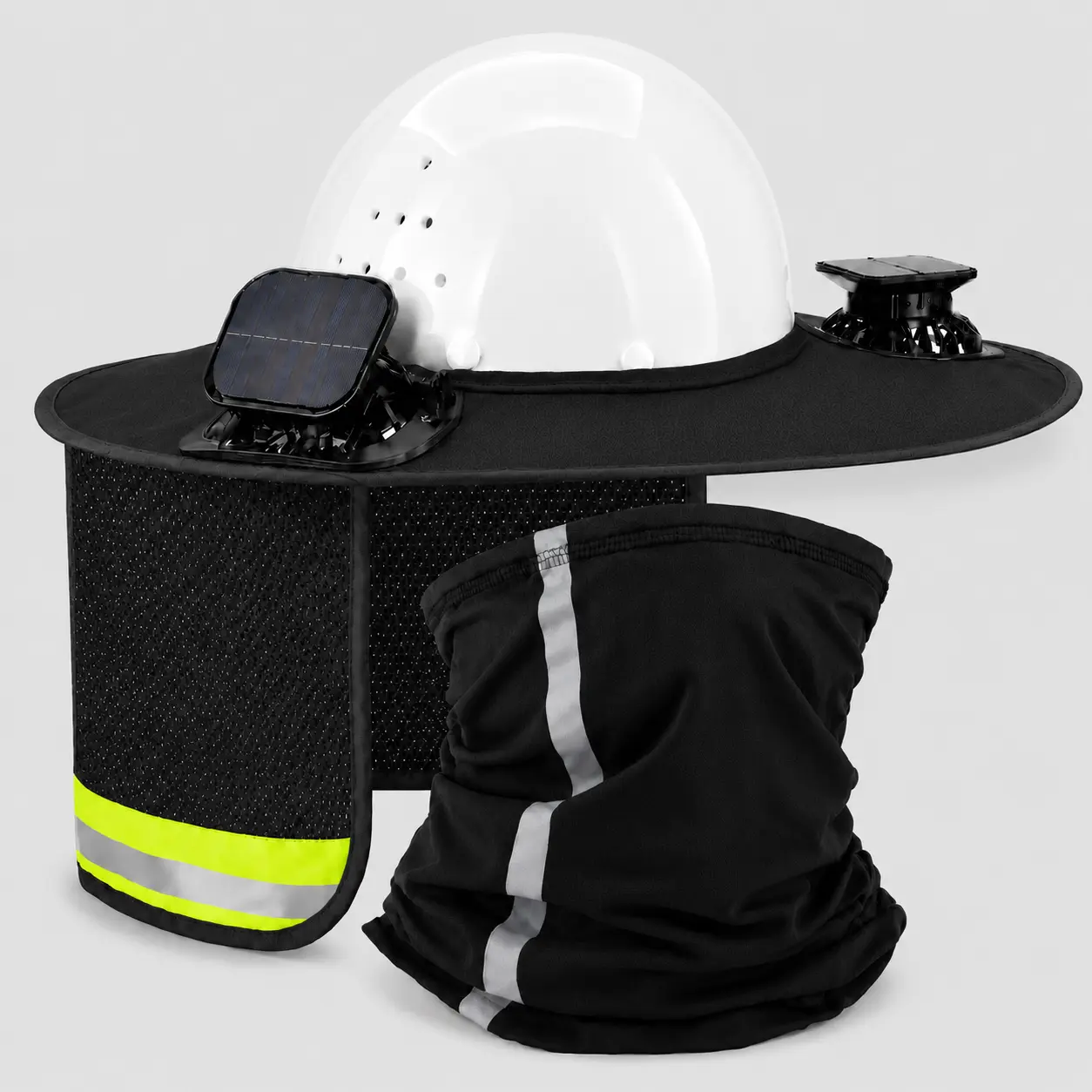 Hard Hat Solar Fan Shade, Dual 600mAh Solar Fans, 3-Speed Type-C Rechargeable Cooling Helmet Cover, Wide Brim Reflective Sun Protection for Construction & Outdoor Work