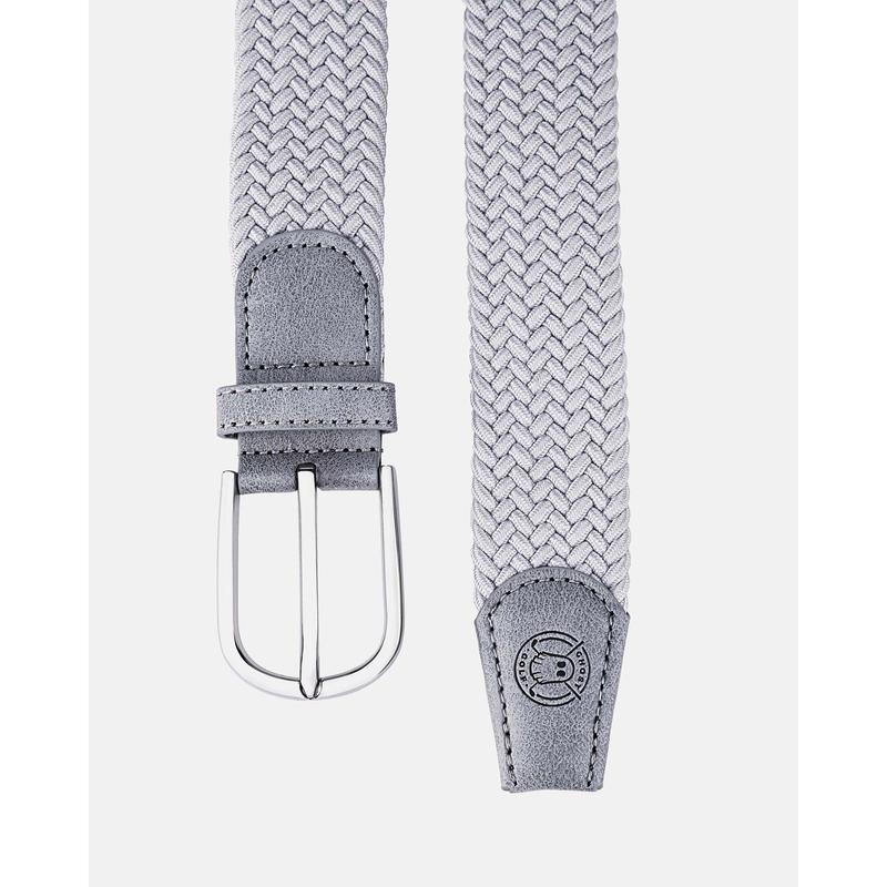 DUSTIN Grey Braided Belt with Steel Buckle & Leather Tail, Stretch-Fit, 1.4" Width