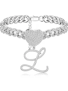 Ankle Bracelets for Women - Silver Cursive Initial Cuban Link Anklets for Women 10mm Summer Beach Foot Jewelry