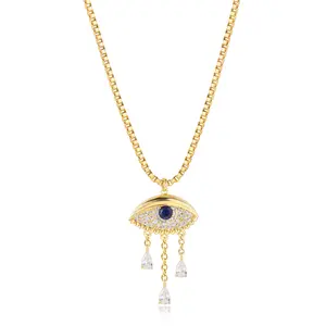 Fettero Gold Tone Evil Eye Pendant Necklace for Women, Minimalist Gold-Plated Cubic Zirconia Faith Jewelry, Adjustable Good Luck Gift, Gold Tone Necklace