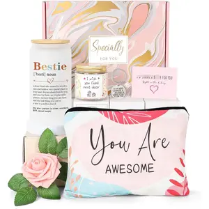 Bestie  Basket for Women - Includes "You Are AWESOME" Pillow, Candles, and Floral Accessories for Friendship Gifts and Surprise Box
