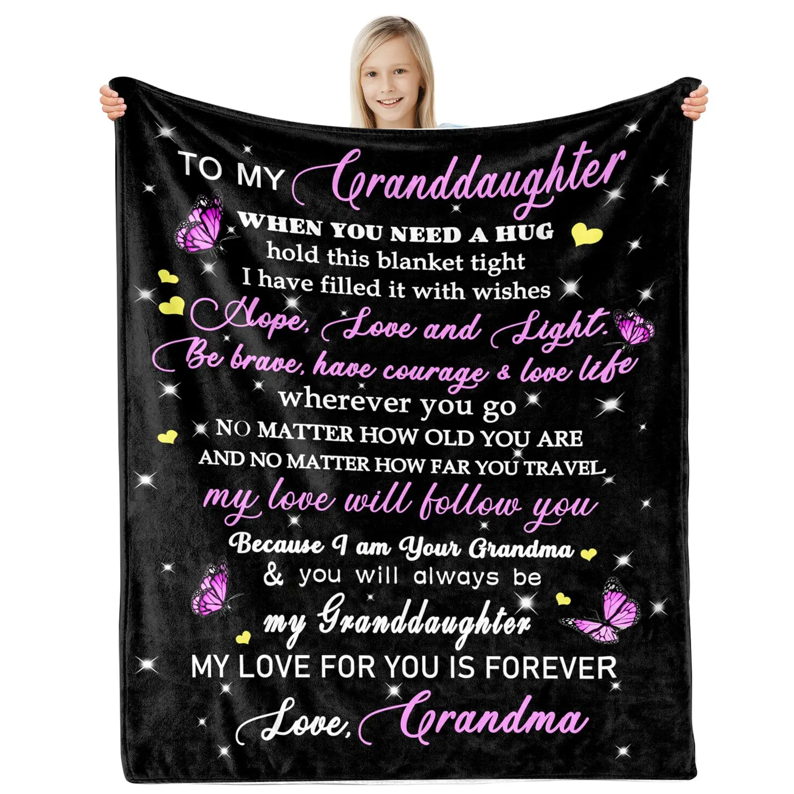 Anti-Pill Flannel Modern Grandma-to-Granddaughter Commemorative Blanket - Wrinkle-Resistant, 30x40in(76x101cm)/32x48in(81x122cm)/50x60in Sizes, Grandparents' Gift for Granddaughter's Birthday, Graduation, Christmas