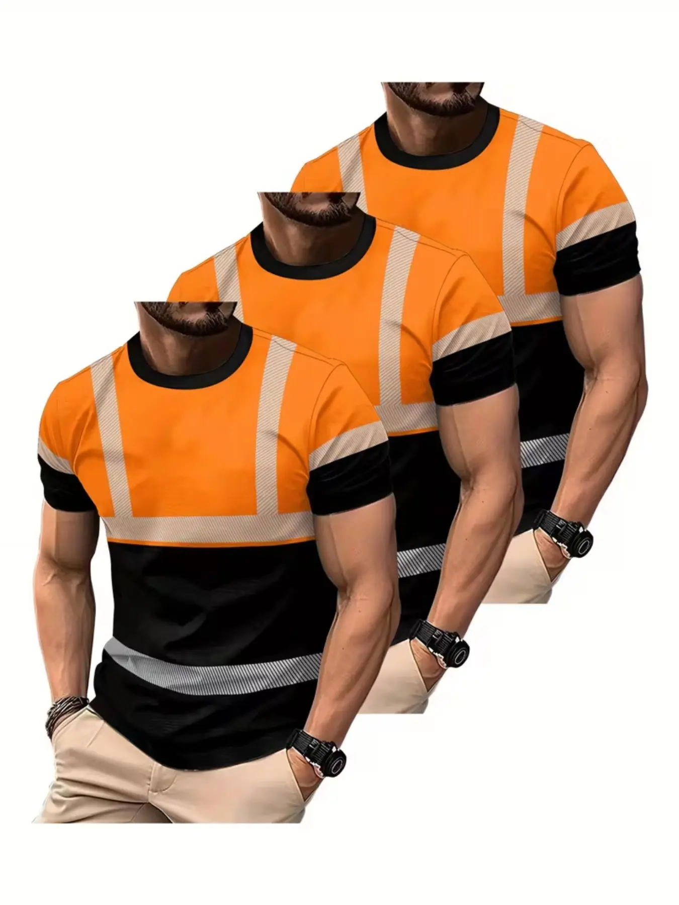 Men's Casual Sporty T-Shirts 3-Pack, Fitness Training Top, Breathable Lightweight Fabric, Round Neck Short Sleeves, Durable Printed Design, Athletic Tee, Breathable Workout Tops