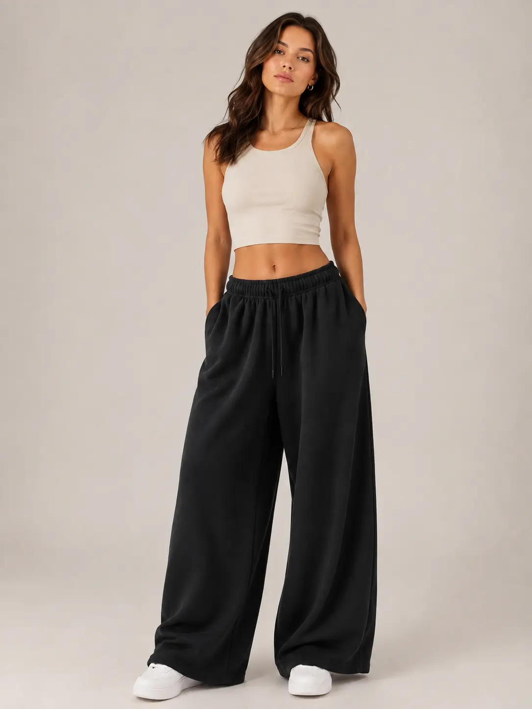 Baggy Wide Leg Swaetpants Casual Loose Drawstring Elastic Waisted Swaetpants with Pockets