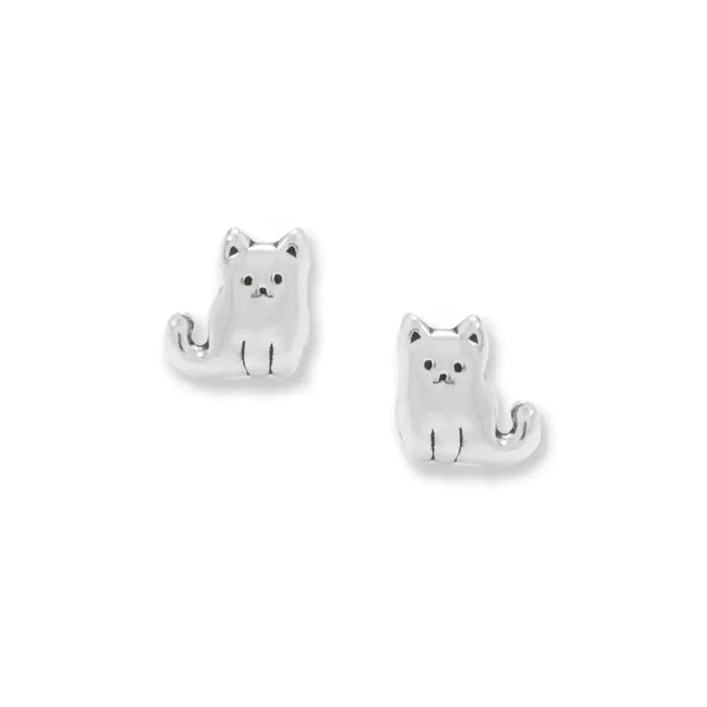 Sitting Kitty Cat Stud Earrings 925 Sterling Silver 5.4mm
