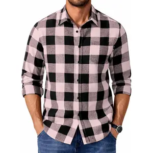 Men's Casual Long Sleeve Button Up Plaid Flannel Shirt Jacket with Pocket
