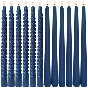 6 Pack Navy-Blue Taper Candles and 6 Pack Spiral Candles Set 10 Inch Elegant Dripless Candlesticks for Weddings Dinners Parties and Home Décor