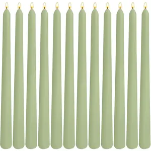 12-Pack Sage Green Taper Candles, 10 Inch Unscented Dripless Candlesticks, Long-Lasting Burn Time of 7-8 Hours, Perfect for Home Décor, Spring and St. Patrick's Day