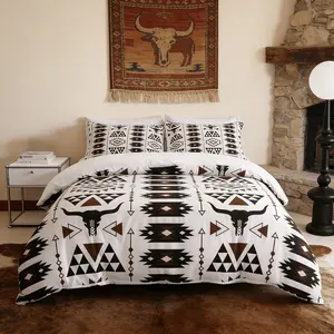 3-Piece Boho Bull Print Duvet Cover Set, 1 Duvet Cover + 2 Pillowcases, No Insert, Hidden Zipper, Easy Care, Soft & Breathable Fabric for All Seasons, Comfy Bedding Sets