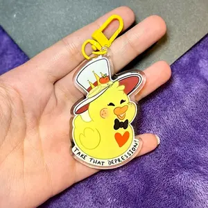 Lucy’s Duck Acrylic Keychain (3in) | Cartoon Hotel Charm, Lucifer Morningstar Keychain Charm, Take That Depression Duck Keychain keyrings and purse keychains