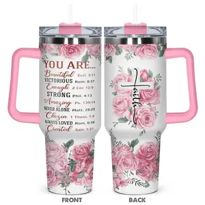 Floral Pattern Tumbler with Lid, 1 Count 40oz Stainless Steel Water Bottle, Insulated and Durable, Gift for Any Occasion, Drinkware