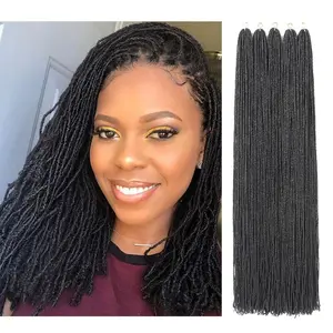 Micro Faux Locs Crochet Hair, 36 Inch 5 Packs Color Natural Black DIY Braids Straight Styles (36",1B)