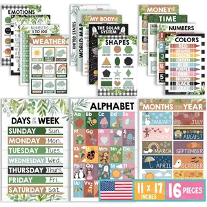 16 Educational Posters for Toddlers 1-3 - Learning Poster for Kids Ages 3-5, Alphabet Chart Playroom Homeschool Daycare & Classroom Decor, Kindergarten & Preschool Classroom Must Haves