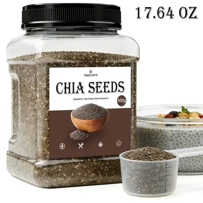 Premium Black Chia Seed Snack, 7oz - 17.63oz, Vegan, Gluten-Free, Sugar-Free, No Additives, Rich Fiber Source, Ideal for Chia Seed Puddings, Smoothies