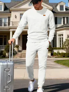 Men's Textured Sweatshirt Set, Casual Sporty Two-Piece, Textured Sweatsuit, Autumn Winter Comfortable Versatile, Loose Jacket & Coat, Medium Thickness