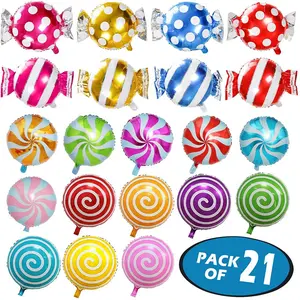 21 Pack Candy Balloons Set, Including 13 Pack Round Lollipop Balloons and 8 pack Candy Shape Balloons, Candyland Party Decorations, Aluminum Balloons For Birthday Wedding Party