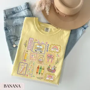 Comfort Colors Teacher Easter Stamp Shirt, Playful Kindergarten Teacher Cute Tee, Aesthetic Elementary School Bunny Tshirt, Trendy Oversized Spring Classroom Outfit, Premium Garment Dyed Educator Holiday Gift