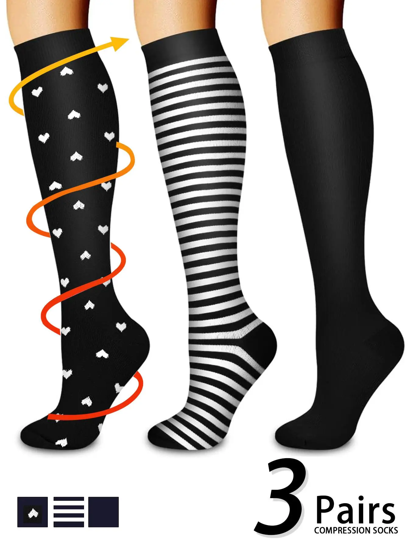 3 pairs of men's and women's compression socks with a compression rating of 15-20 mmHg in a knee-high design for running, performance and recovery, available in a range of colours to help improve circulation Athletic Socks 3 pairs of men's and women's compression socks with a compression rating of 15-20 mmHg in a knee-high design for running, performance and recovery, available in a range of colours to help improve circulation Athletic Socks