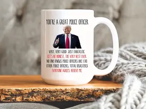 Police Officer Appreciation Gift Funny Cop Trump Mug Policeman Christmas Present Deputy Sheriff MAGA Coffee Cup Law Enforcer Gag Gift