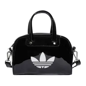 Adidas Originals Metallic Studs Shiny Trefoil PU Mini Bowling Bag Handbag for Men and Women in Black