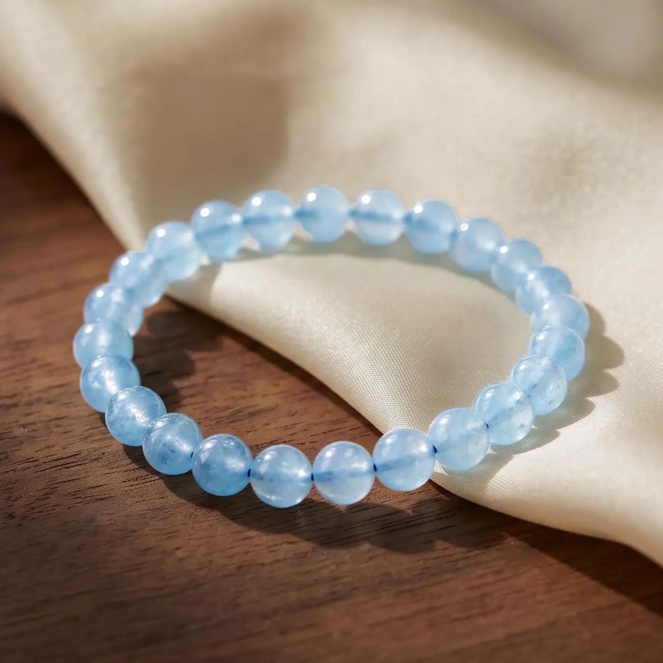 Blue Chalcedony Bracelet, Calming Blue Crystal Beaded Bracelet for Inner Clarity, Wisdom, Emotional Calm & Feminine Charm