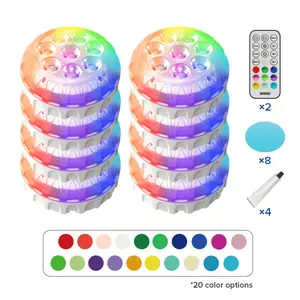 SANSI 8-Pack Submersible LED Pool Lights – RF Remote (200ft), Color-Changing Underwater Spotlights for Ponds, Showers & Inground Pools, Battery Charging, Waterproof with Glue, Magnets & Suction Cups– Perfect for Outdoorfun & Pool Decorations