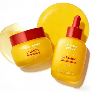 EQQUALBERRY Vitamin lluminating Serum &Cream Set - Vitamin C & NiacinamideITargets Dark Spots I Strengthens Skin Barrierwith Ceramides I Glowy, LightweightHydration summerwins