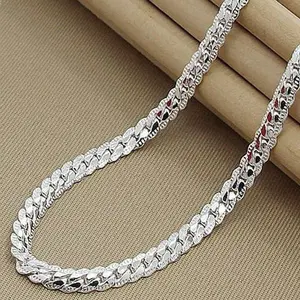 New Sterling Silver 6mm Side Chain Necklace for Woman Men Fashion Wedding Engagement Jewelry Gifts for Women Men