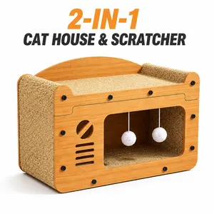 EcoJoy Pets 2-in-1 Wooden 22" Double Layer Condo - Sturdy Pet Furniture for Indoor Cats, Serves as House, Bed & Scratching Post, Summervibes