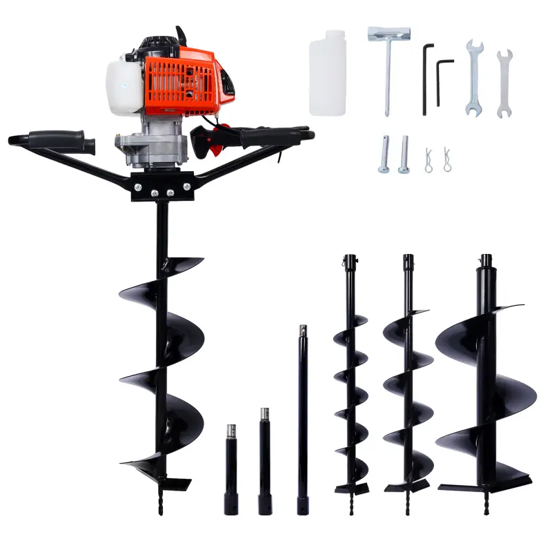 2.7HP Post Hole Digger 63cc two person handle Gas-Powered 2-Stroke Auger Digging Drill Shaft Size 3/4" (Machine Only)EPA COMPLAINT With L4"+L6"+L8"+L12" DRILL BITS+EXT ROD KITS