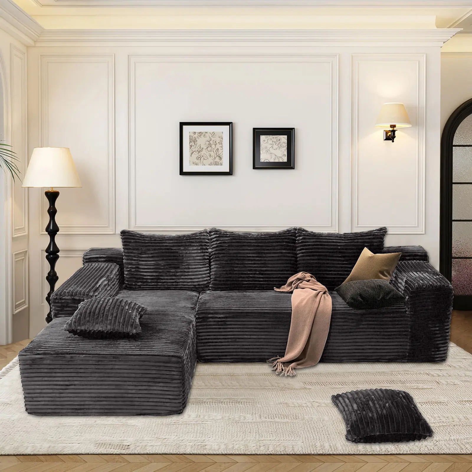 104" Modern Modular Sofa with L-Shaped Chaise with Deep Seat, Living Room Bedroom Upholstered Sofa, No Assembly Required, sofa living room o vios boneless  soft corduroy stupendous u living  room  furniture l  shapes  of  a cloud  supe atmosphere couch