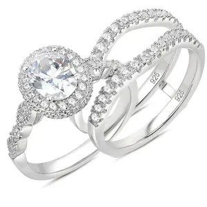 Oval Cut Engagement Ring Set for Women 925 Silver Everlasting Guard Wedding Band Jewelry High Grade AAAAA Cubic Zircon BR1447  #Love Story