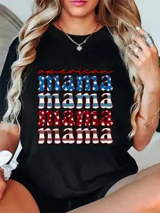 American Mama Matching Family 4th Of July American Flag T-Shirt Summer Outfits For Women T Shirts Women Graphic Tees Women