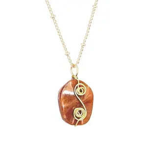 Red Agate Wire Wrapped Stone Pendant Necklace