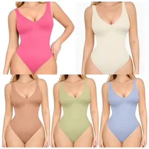FeelinGirl #Livestream Tummy Control Bodysuit for Women Slimming V Neck Bodysuits Snatched Waist Body Suit Shaping Thong Sleeveless  Minimalist Skinny Vneck Springtok