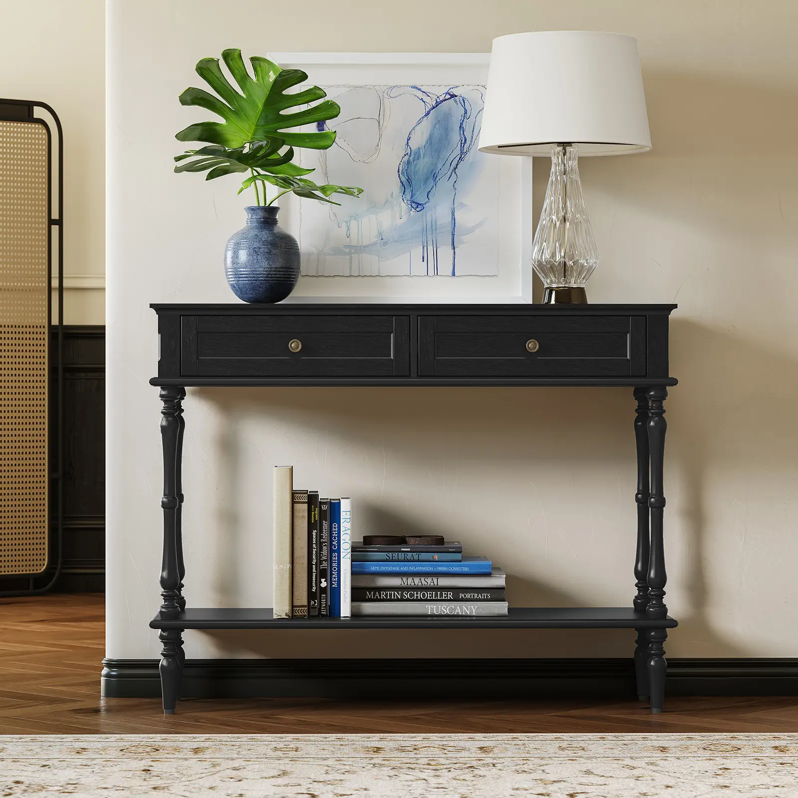 Entryway Table with Drawers, 40 Inch Slim Console Sofa Table, Wood Grain Top, Open Shelf, Home Decor, Farmhouse, Small Space, for Apartment Owners, Retro Style, Hallway, Living Room, Behind Couch, Hidden Storage & Easy Styling sohochic