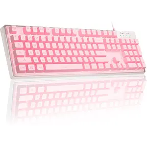 Gaming Keyboard, 7 Solid Colors Backlit Wired Gaming Keyboard with Clear Housing and Double-Shot Keycaps, K1   104  Light Up Keyboard for PC Desktop Laptop,