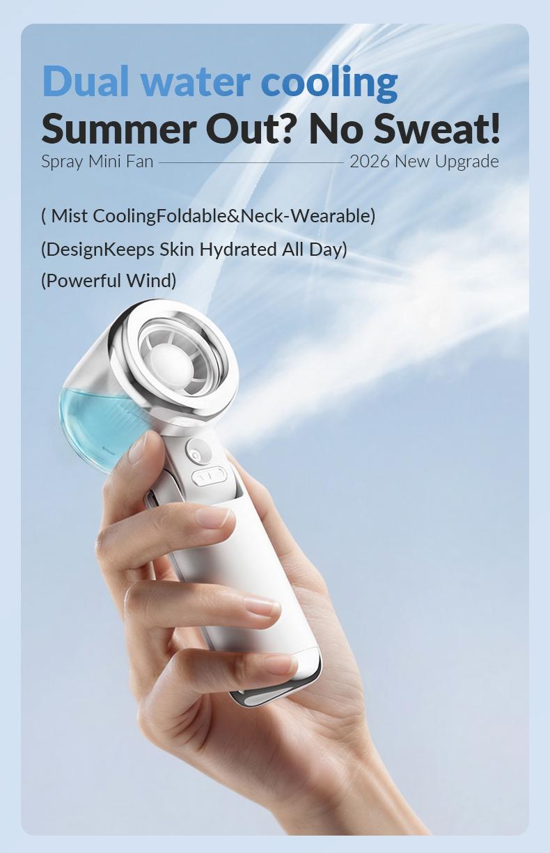 Handheld Mist Fan, Portable Rechargeable Cooling Fan with Water Spray, Personal Mini Fan for Face, Travel Beach Camping Outdoor Office Summer Fan