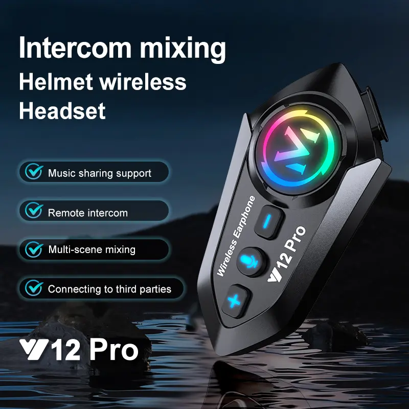 Y12 Pro Helmet Bluetooth Intercom Headset, 2-Way Talk & Music Sharing, Waterproof Motorcycle Earphone with Noise Reduction & Hands-Free Calls