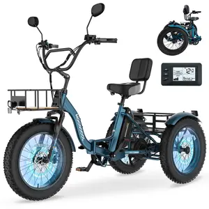 MOONCOOL FT1 20*4" Fat Tire Electric Tricycle for Adults,48V 14.5Ah Battery,500W Motor,Aluminum Frame,7-Speed Transmission,400lbs Payload,Large Basket 3-Wheel Electric Bicycle for Outdoor Leisure