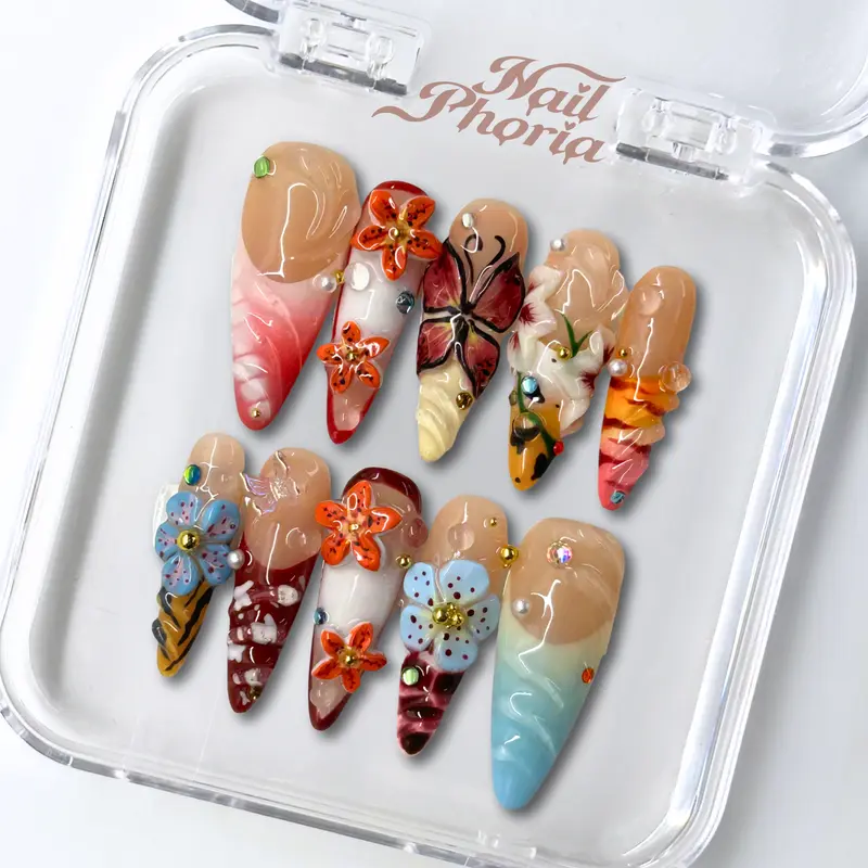 NailPhoria HEATWAVE MUSE - Handmade Press-On Nails | Reusable, Salon-Quality, Long-Lasting, Glossy Design