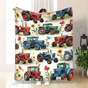 Farm Tractor & Wildflowers Throw Blanket - Plush Anti-Pill Fleece Bedspread Suitable For Napping, Rustic Decor, Tractor-Themed Gift For &, - Cozy Bedding For Farmhouse Home (Classic Tractor)