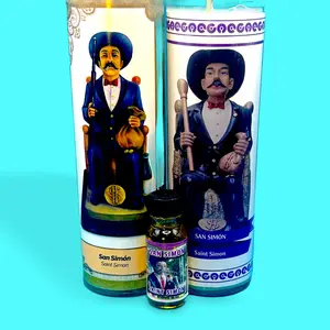 San Simon Maximon Candle Duo with Oil, Home Decor Accent Candle Set